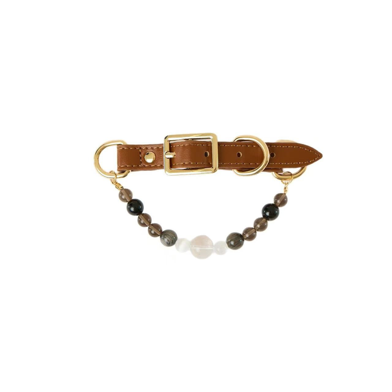 Natural Obsidian Beaded Pet Collar- Style 04