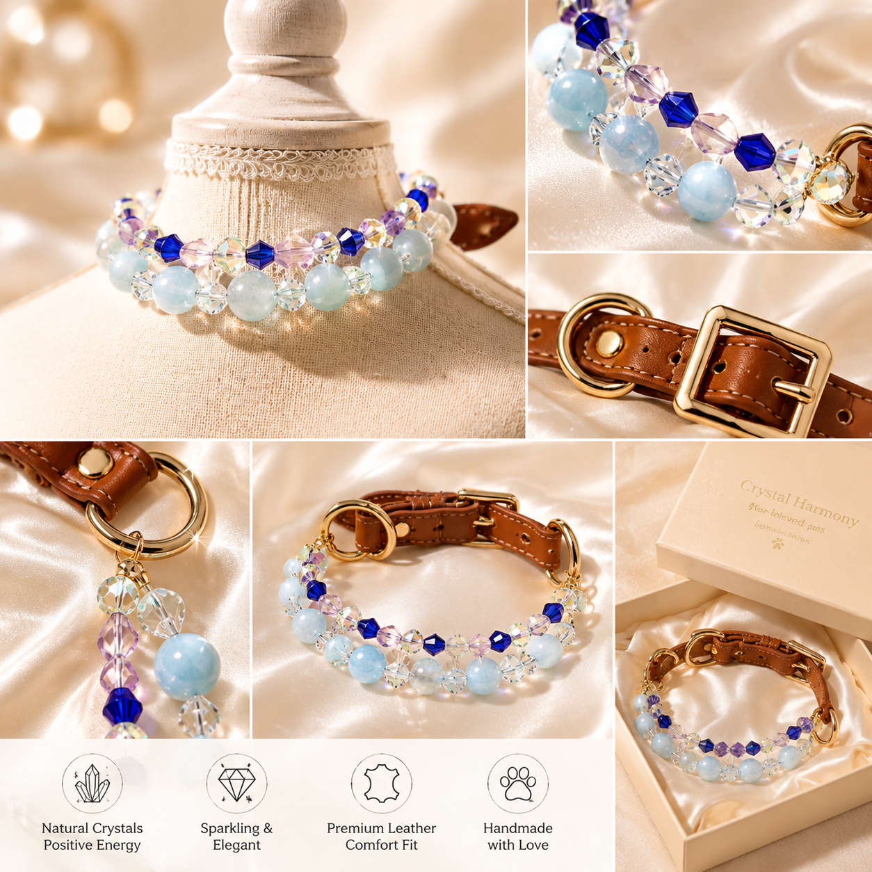 Ocean Serenity Natural Crystal Pet Collar - Style 17